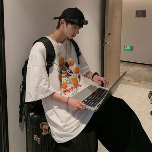 Net red t-shirt mens tide card ins dragon pearl printing Hong Kong windy day series loose large yards half-sleeve trend top