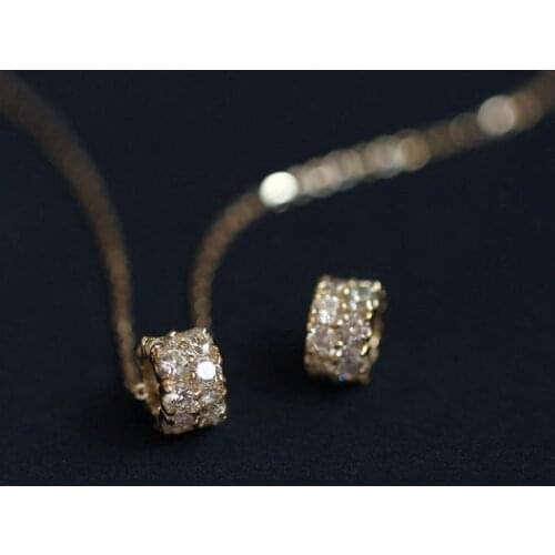 9K Real Solid Gold Charm Crystal Necklace Jewelry Czech CZ Crystal Minimal Simple Style Victorian
