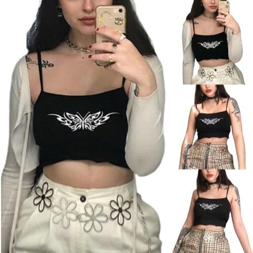 Hirigin Summer Women’s Sexy Square Collar Camisole Fashion Butterfly Printing Exposed Backless Navel Suspender Tops