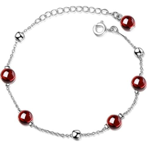 Korean version of the simple student style art personality fashion wild red garnet silver plated bracelets JO017
