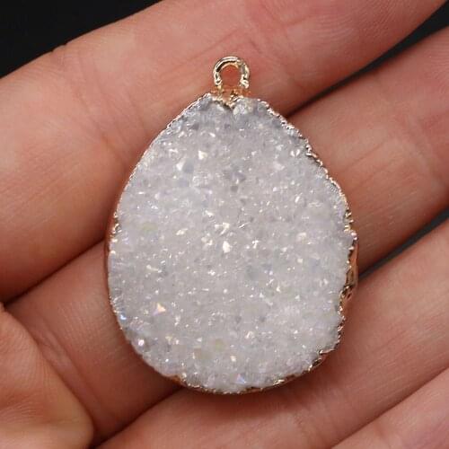 Hot Sale Natural Druzy Aagtes Stone Pendant Water Drop Shape Crystal Onyx Charms DIY Necklace Making Jewelry Gift for Women