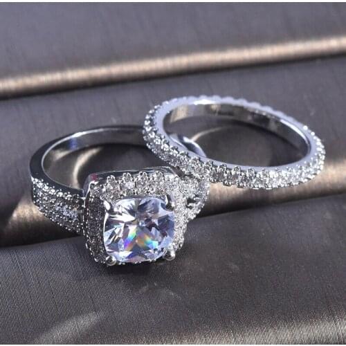 MENGYI July New Exquisite Luxury 2Pcs/Set Ring Fashion Square Zircon Wedding Rings For Women Lovers Statement Jewelry 92 5 Bague