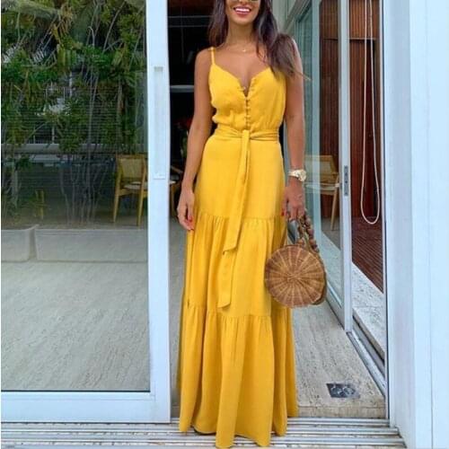 Fashion Womens Summer Bohemian Style Suspender Tight-fitting Dress V-neck Party Beach Dress with Belt Stitching Dresses