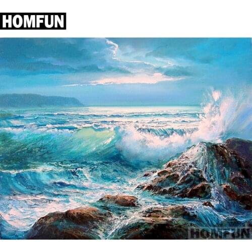 HOMFUN Full Square/Round Drill 5D DIY Diamond Painting "Sea waves" Embroidery Cross Stitch 5D Home Decor Gift A01284