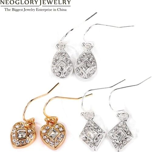 Neoglory Rhinestone White And Yellow Heart Water Drop Dangle Earrings Set For Women Teens Girls Hook Jewelry 2020 New FA