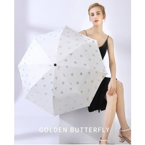 Ins New Anti-rust Golden Butterfly Pattern 5-Folding Rainy Mini Pocket Umbrella For Women Girl Anti-UV Small Parasol Umbrellas