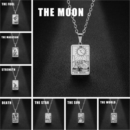 Stainless Steel Tarot Cards Pendant Necklace The Star/Moon/Sun/Fool Death etc Tarot Divination Necklace Jewelry LGS2036-LGS2073