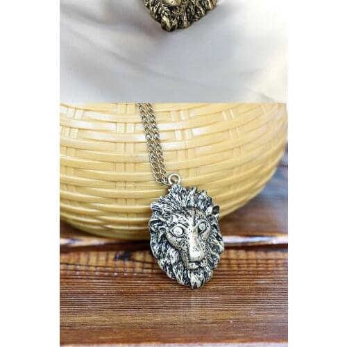 New style restoring ancient ways lion head necklace fierce male lion pendant personality lifelike animal long sweater chain punk