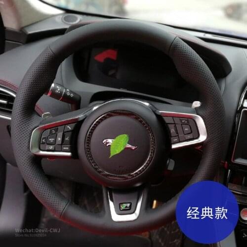Steering Wheel Cover For JAGUAR XF XJL XE F-PACE F-TYPE Black Smooth Perforated Leather Hand Grip Auto interior accessorie
