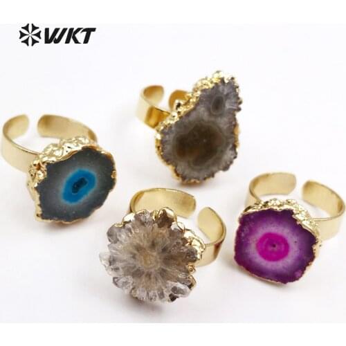 WT-R300 Amazing Natural Stalactite Quartz Irregular Shape Big Rings Metal Plated Rings For Fashion Women Jewelry Decoration