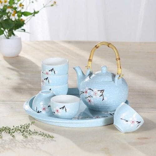 Japanese sakura cherry kungfu tea set ceramic teapot tea pot cup plate tray Pu'er oolong tea ceremony household gift teaware