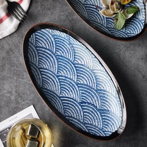 Japanese Style Oval Household Ceramic Long Plate fruit plate shallow mouth salad plate dinner plate