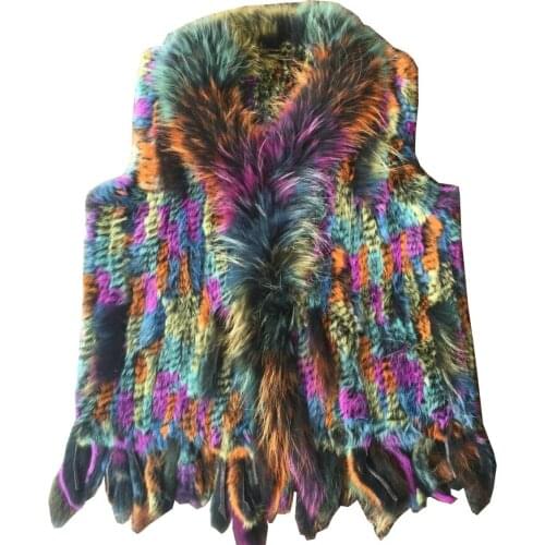 Zero fish 2020 Autumn and winter Knitted rabbit sweater vest fur vest tassel rabbit fur vest hot Style Fashion fur gilets