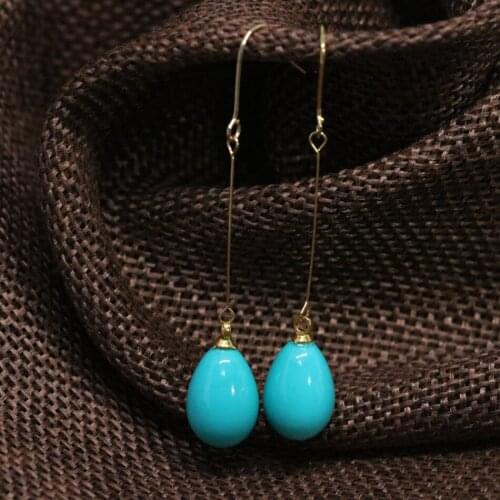 Sky Blue Teardrop Baking Paint Glass Long Earrings for Women Bohemia Style 9*13mm Dangle Eardrop High Grade Jewelry B1799