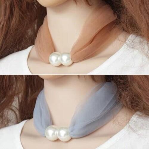 Lace Pearl Ring Scarf Lady Korean Style Simple Holiday Gift Solid Color Temperament 80 X 70CM Soft Spring and Summer New Scarf