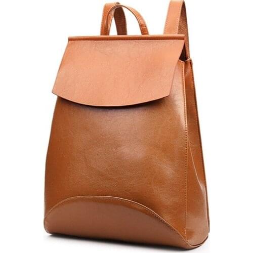 Womens Oil Skin Backpack One-Shoulder Travel Womens Soft Leather Backpack Triple Use Waterproof High-Capacity Hot