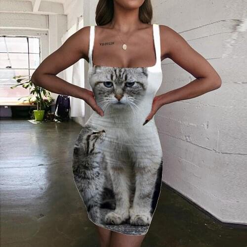 Giyu Brand Cat Dress Women Animal Halter Sleeveless Love Vestido Sexy Party Bodycon Dress Womens Clothing Summer Vintage