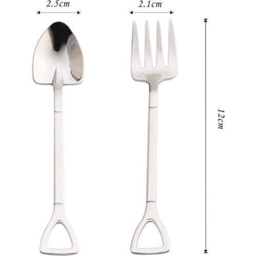 2pcs/set Stainless Steel Spoon Fork Creativity Shovel Shaped Tableware Coffee Teaspoon Stirring Spoon Watermelon Dessert Spoons