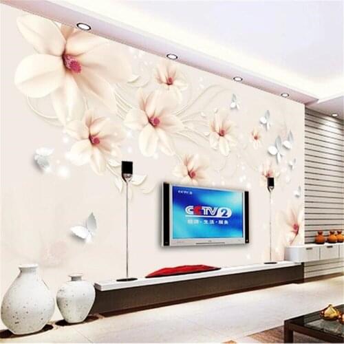 Milofi custom photo 3D stereo relief mural wallpaper magnolia stereo butterfly 3D stereo TV decoration background wall