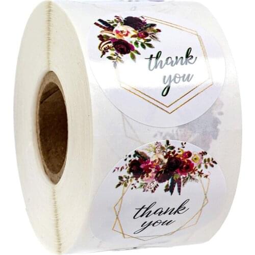 500PCS /roll round floral thank you stickers scrapbooking for package cute seal labels custom sticker Multi Color Design sticker