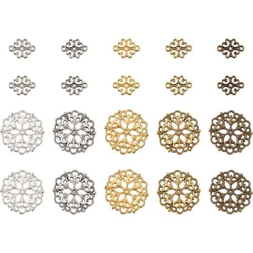 80pcs Antique Bronze/Golden Tibetan Filigree Wrap Charms Metal Filigree Flower Connector Joiners Links for Jewelry DIY Component