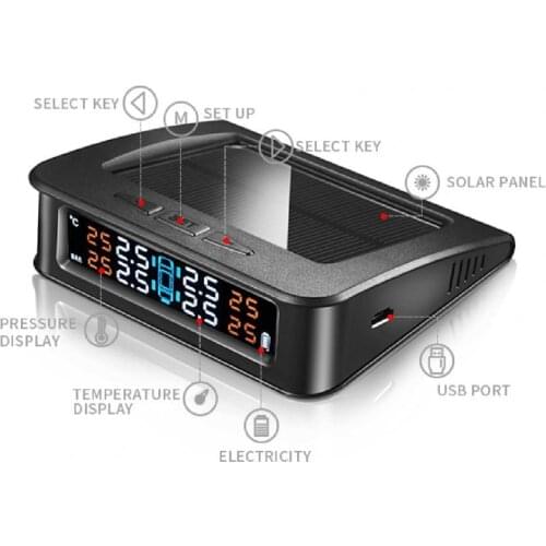ABS Accurate Eco-friendly TPMS Monitor with 4 External Sensor Lightweight TPMS Tyre Pressure Monitor Dustproof for Car
