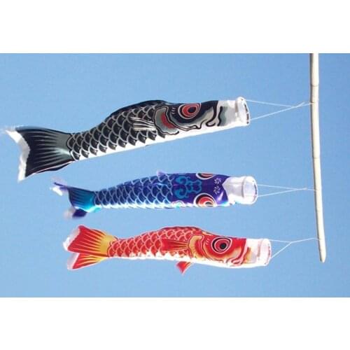 Satin Japanese Carp Windsock Wind Streamer Koi Nobori Sailfish Fish Flag for Outdoor Garden Yard Childrens Day Decoration