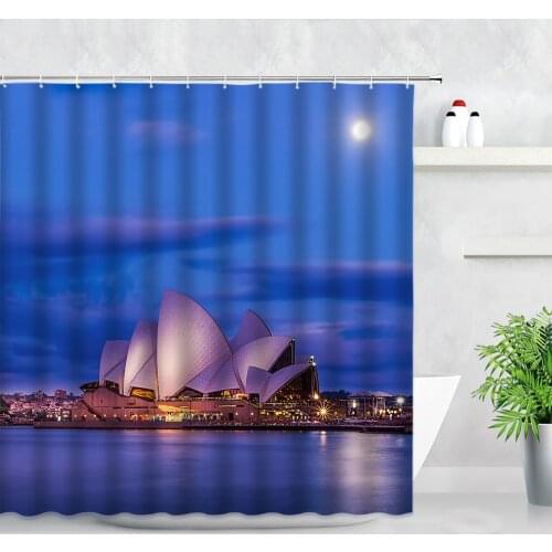 Australia Sydney Opera House Building Scenery Shower Curtains City Night View 3D Printing Waterproof Decor Bathroom Curtain Set