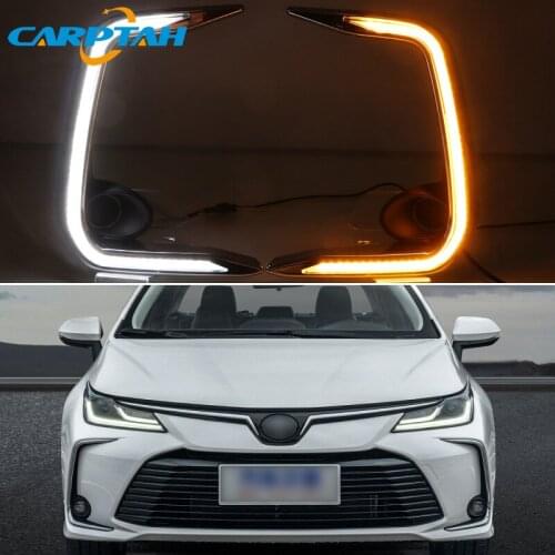 Car LED DRL Daylight for Toyota Corolla 2019 2020 Yellow Turn Signal Daytime Running Light Fog Lamp Auto Driving Headlamps
