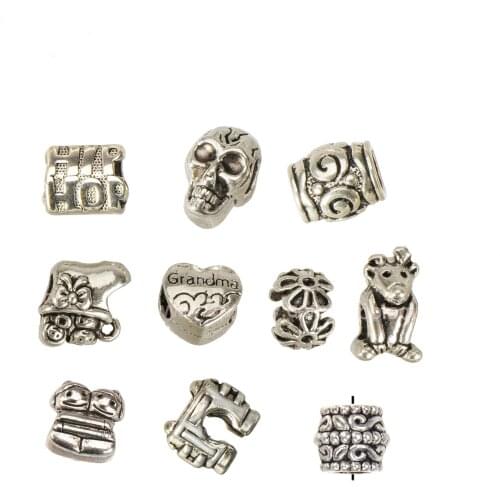 Bracelets Beads Handicraft DIY Large Hole Silver Color Flower Kangaroo Skull Grandma Alloy Christams Decoration Jewelry Findings