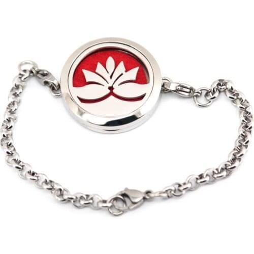 Lotus flower 30mm Aromatherapy Essential Oils Stainless Steel Perfume Diffuser Locket bracelet(length7-8") include 10pcs pads