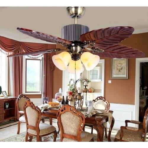 Archaize Southeast Asian solid wood ceiling fans European style solid wood living room fans restaurant Banana leaf fan ZH FS1