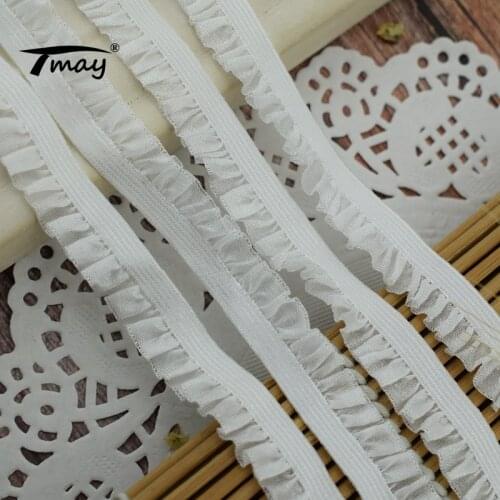 #1572 White Mesh Elastic Lace Trim scalloped 8 yards/lot Bra Pants Accessory Stretch Flat DIY Sewing Elastic Band Lace Ribbon