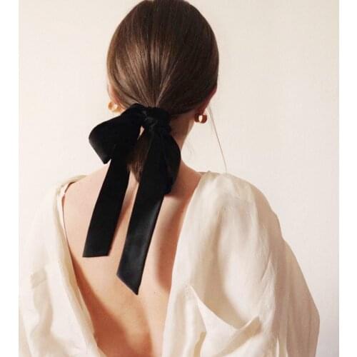 French Lazy Tassel Elastic Hair Bands Double Side Velvet Hair Rope Black Ponytail Holder Bowknot Streamer Hair Scrunhies Ties