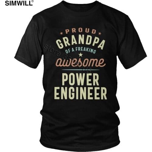 Retro Proud Grandpa Of A Power Engineer T-shirt Short Sleeves Adult Tee Awesome Men Cotton T Shirt Oversized Summer Clothes Tops