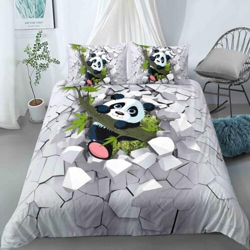 3D Anime Wall Animal Cat Panda Duvet Cover Set Pillowcase Cartoon Luxury Bedding Sets Bed Linen 2/3pcs Single King Size