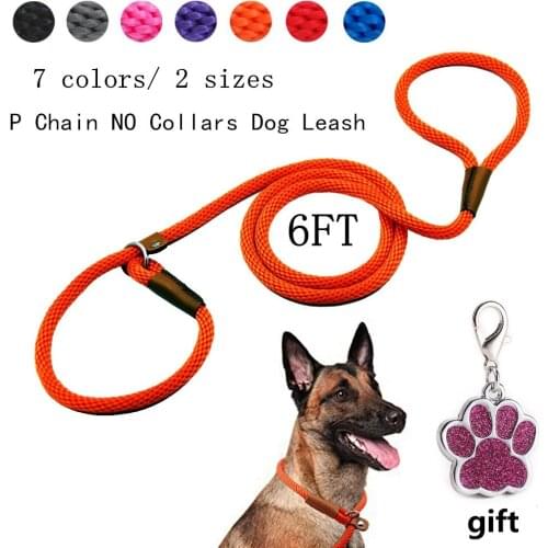 Leather patchwork P Chain Dog Leash Slip Collar Pet Walking Leads Genuine Leather long Dog Rope Traction Medium and Large Dogs