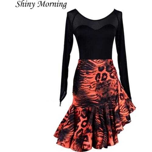 Latin dress dance orange leopard latin skirt latin dresses ballroom latin dress for girl kids