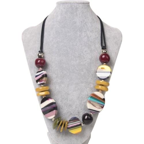 Fashion Rainbow Acrylic Statement Necklace Women Boho Ethnic Custom Necklaces Female Large Vintage Resin Beads Jewelry for Girls