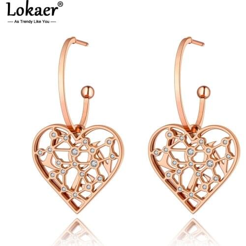Lokaer Trendy Titanium Stainless Steel CZ Crystal Wedding Earrings Romantic Love Heart Charm Jewelry For Women Girls E20318