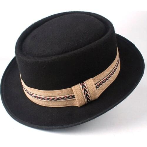 Men Women Pork Pie Hat Wool Trilby Fedora Hat Flat Jazz Hat Wide Brim Boater Hat Outdoor Casual Fascinator Hat Size 58CM