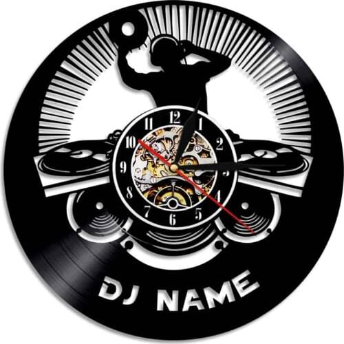 Music DJ Player Vinyl Record Wall Clock Custom DJ Name Logo Disco Dancing Hanging Watch Personality Wall Decor For Pub Gift