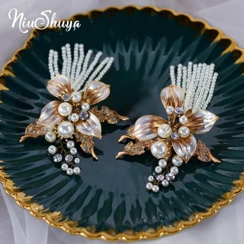 NiuShuya Lovely Girls Champagne Brides Hairpins Flower Pearl Headbands Crystal Tassles Hair Pins Wedding Hair Accessories