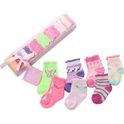 7 Pairs/lot Baby Girls Socks Cute Lovely Short Ruffle Socks Boys Newborn Toddler Accessories Tube Socks Gifts For Kid Birth Sock