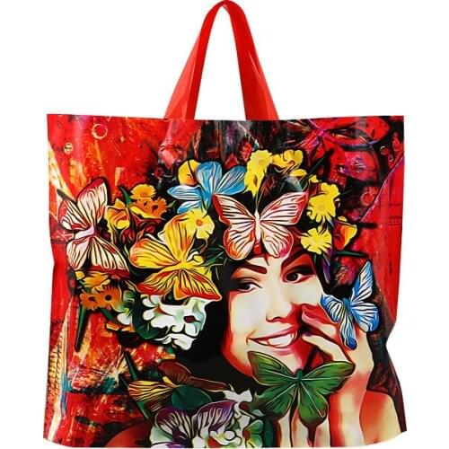 10pcs Flower Pattern Clothes Packaging Bags Big Gift Bag Plastic Bags Wedding Party Supplies with Handle Wholesale