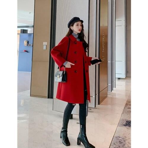 Coat women Wool blend Overcoat Plus Size Ladies Casual Slim Thick Outwear Autumn Winter Slim Long Tweed Woolen woman coats S0236