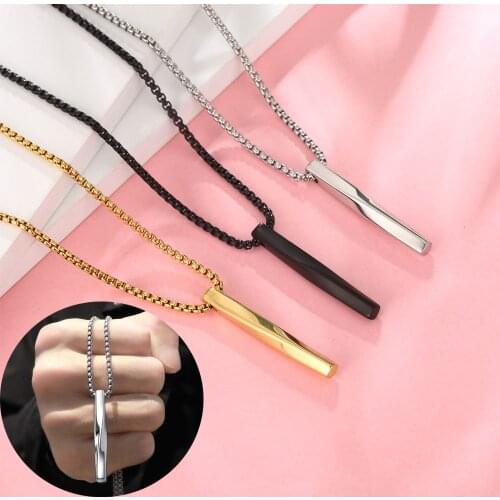 Popular Punk Twist Rectangle Pendant Necklace Men Hip Hop Simple Stainless Steel Chain Men Necklace Women Jewelry Gift