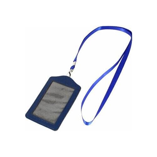 Royal Blue Clear Faux Leather Business ID Card Holder w Neck Strap