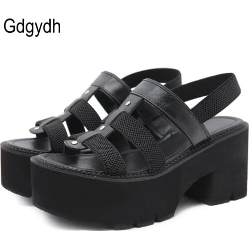 Gdgydh Plus Size 43 Platform Sandals Women Thick Bottom Soft Comfort Shoe Elastic Band Strap Rome Style Sandals Hollow Out INS