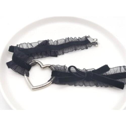 Sexy Gothic Women Maid Velet Lace Bow Heart Pendant Choker Women Necklace Jewerly D928